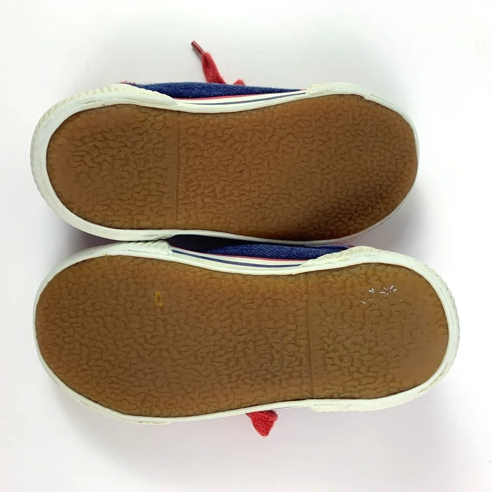 VTG Circo Denim Shoes‎ Toddler 7.5 Embroidered Trains Primary Colors Blue Red